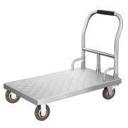 宽迈 不锈钢手推车平板车搬运车万向轮拖车手拉车小推车KM-4061   100*60*90cm刹车款